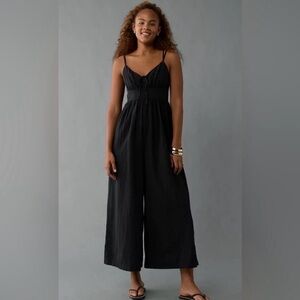 American Eagle Outfitters Black Wide-Leg Spaghetti Strap Jumpsuit